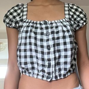 Gingham Puff Top